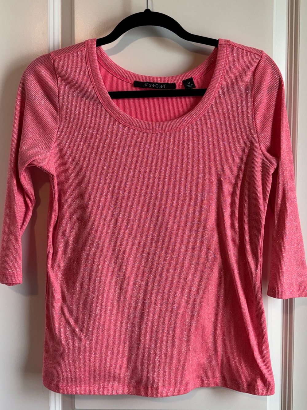 Insight Pink Metallic Shimmer Scoop Neck 3/4 Sleeve Top